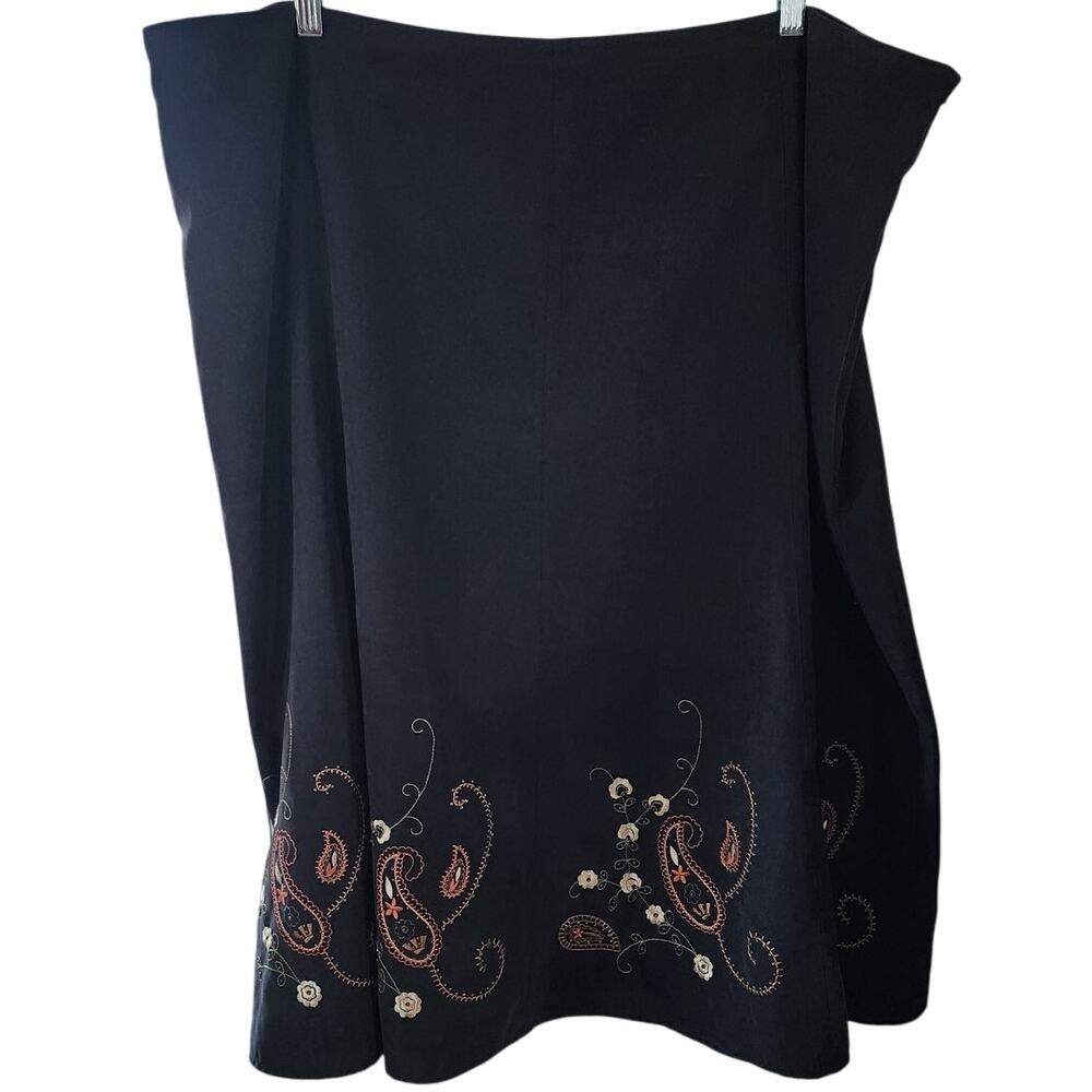 Dressbarn Women's Black Embroidered Floral Paisley Midi Skirt Plus Size 24W